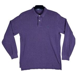 Polo Ralph Lauren Mens Large Purple Long Sleeve Polo Shirt Green Pony Logo